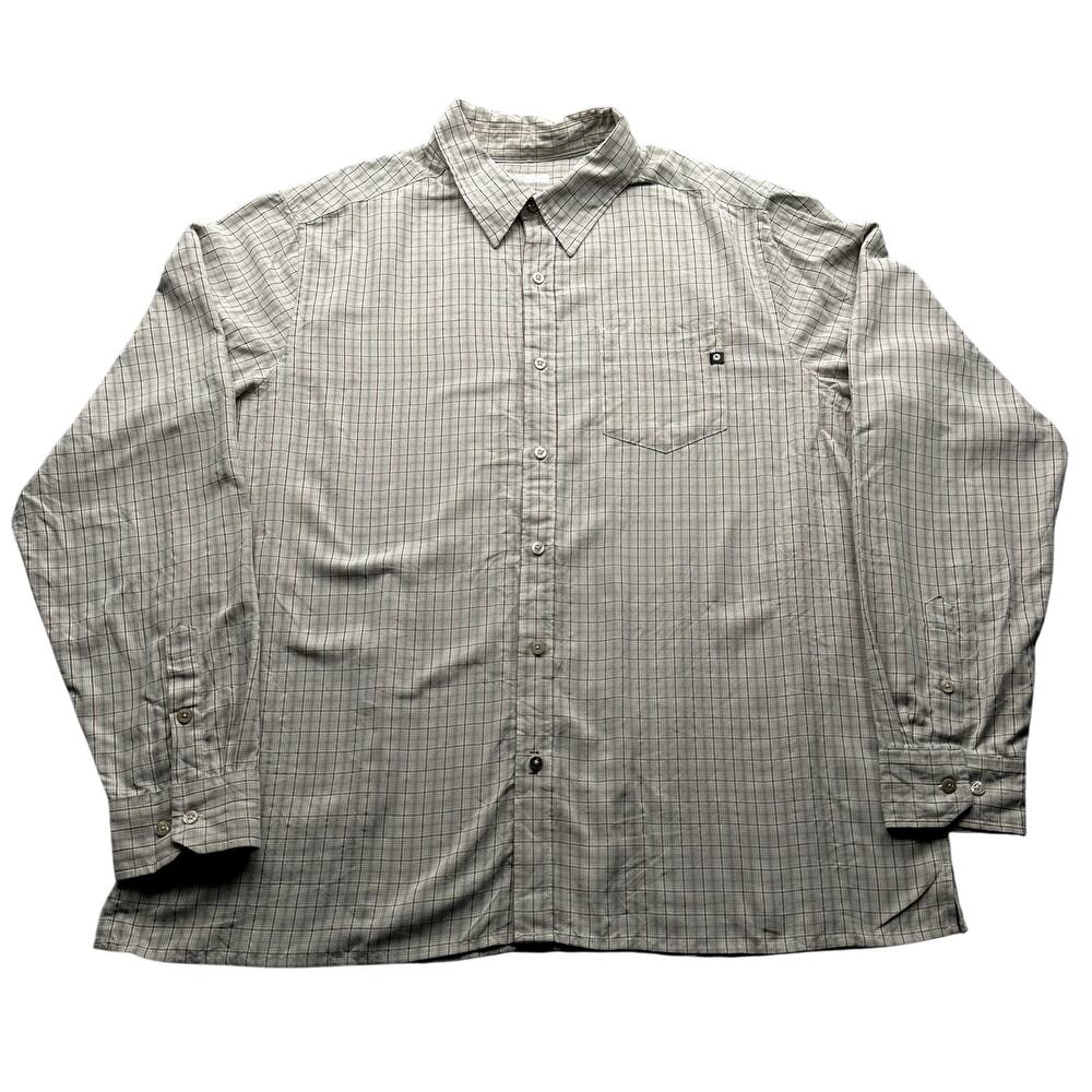 Marmot Micro Plaid Long Sleeve Button Shirt Men XXL Rayon Long Sleeve Brown 2012